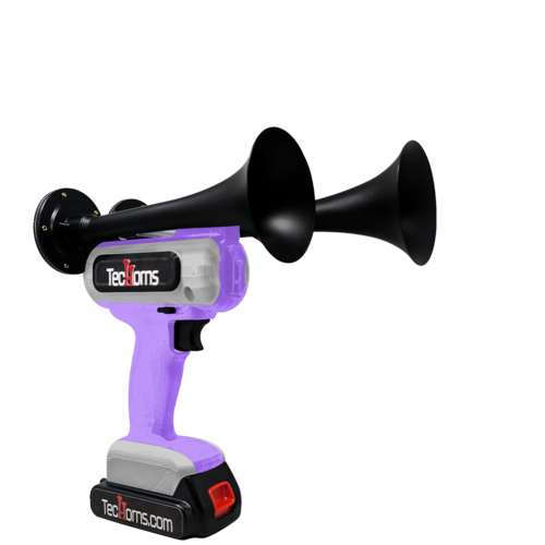 TecHorns Violet and Silver 2-Horn – dual color handheld train horn, 130 dB deep-tone, 20V lithium battery