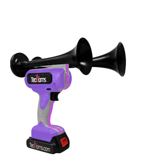 TecHorns Violet, Silver, and Pink 2-Horn – triple color handheld train horn, 130 dB with 20 V lithium battery and charger