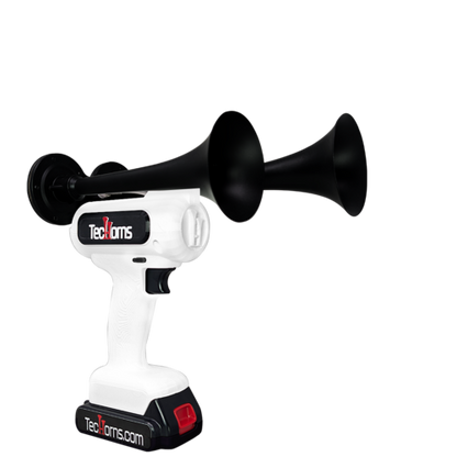 TecHorns White 2-Horn – clean single color handheld train horn with 20V lithium battery and charger