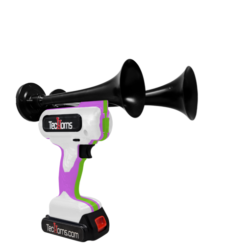 TecHorns White, Pink, and Green 2-Horn – triple color handheld train horn, 130 dB with 20 V lithium battery and charger included