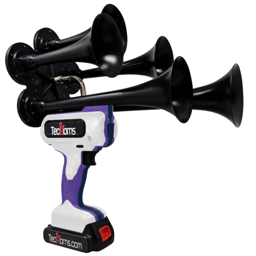 TecHorns White, Purple, and Black 5-Horn – triple color handheld train horn, 130 dB with 20 V lithium battery powered design