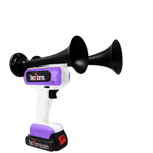 TecHorns White and Violet 2-Horn – dual color handheld train horn, 130 dB loud with 20V lithium battery